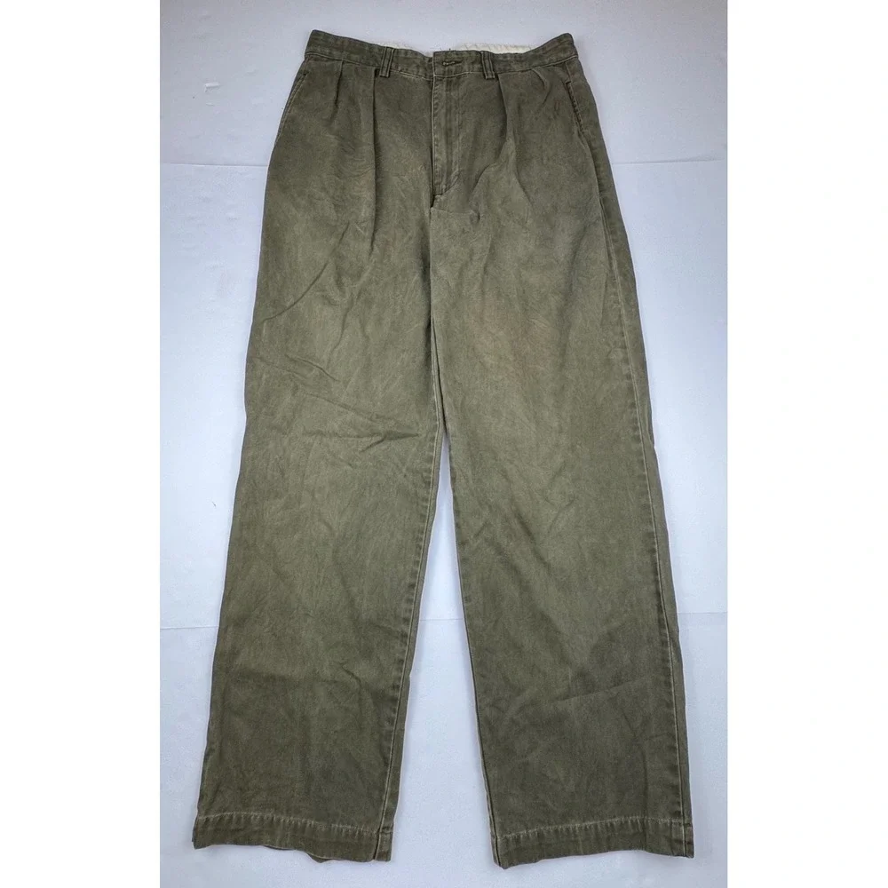 Polo Ralph Lauren Chino Pants 32x30 Olive Green Cotton Pleated Classic Preppy